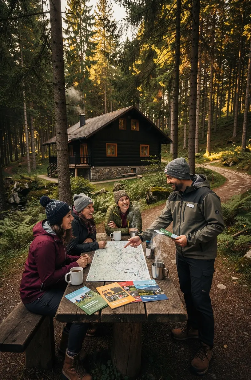 Moderner Seminarraum in einer Waldhütte für Bildungsprogramme zur Naturverbundenheit